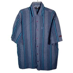 FUBU The Collection Striped Shirt Mens L Navy Blue Button Down
